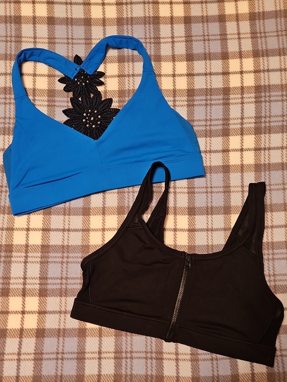 aerie Blue & Black Lace-Back and Zip-Front Sports Bras